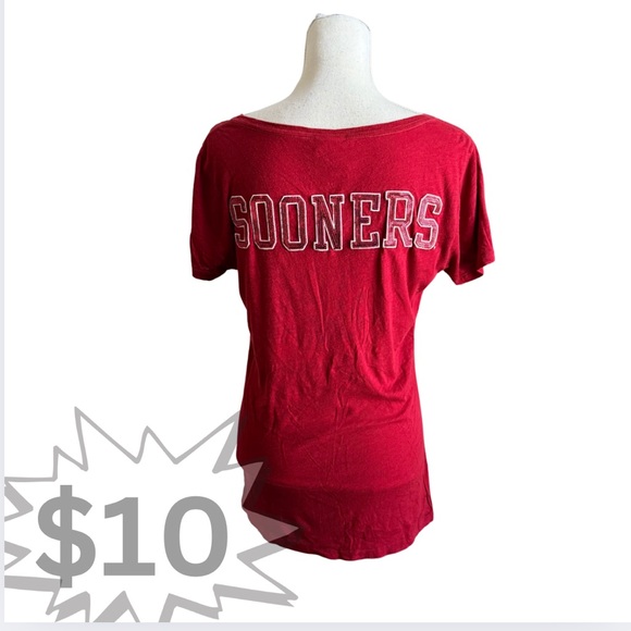 Pink Victoria’s Secret OU Sooners Sequin T-Shirt M Red White - Picture 1 of 13